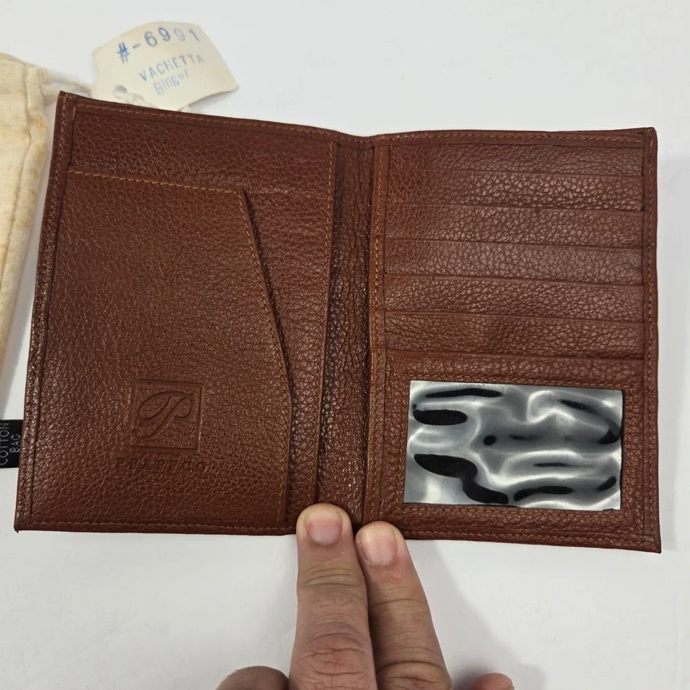 Vintage Pfaffco Vachetta Ginger Pebbled Leather Passport Wallet Bifold Bolivia